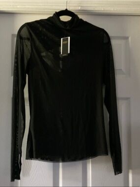 AFRM Black Sheer Long Sleeve Mock Neck Top